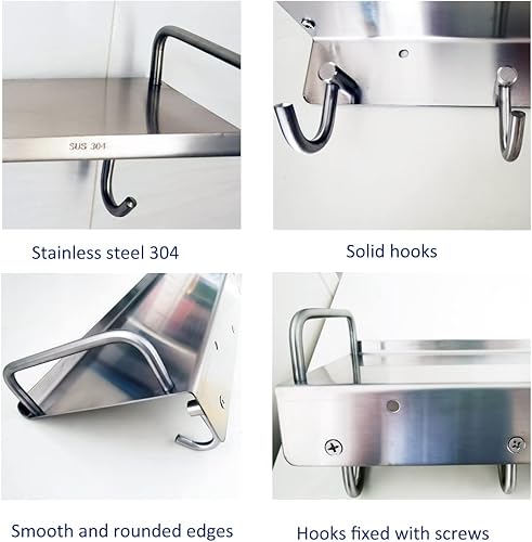 Miniatura 8 de WSTECHCO Soporte para especias de 16 pulgadas, organizador de utensilios de cocina, ollas y sartenes, estante colgante de 5 ganchos, estante de