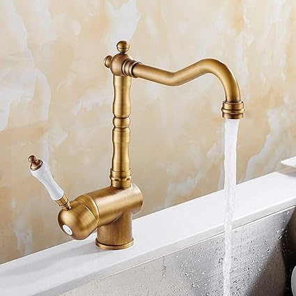 New Antiqur Brass Faucets,Kitchen Mixer Taps Antique Brass Lever Sink Taps Basin Faucet with Antique High