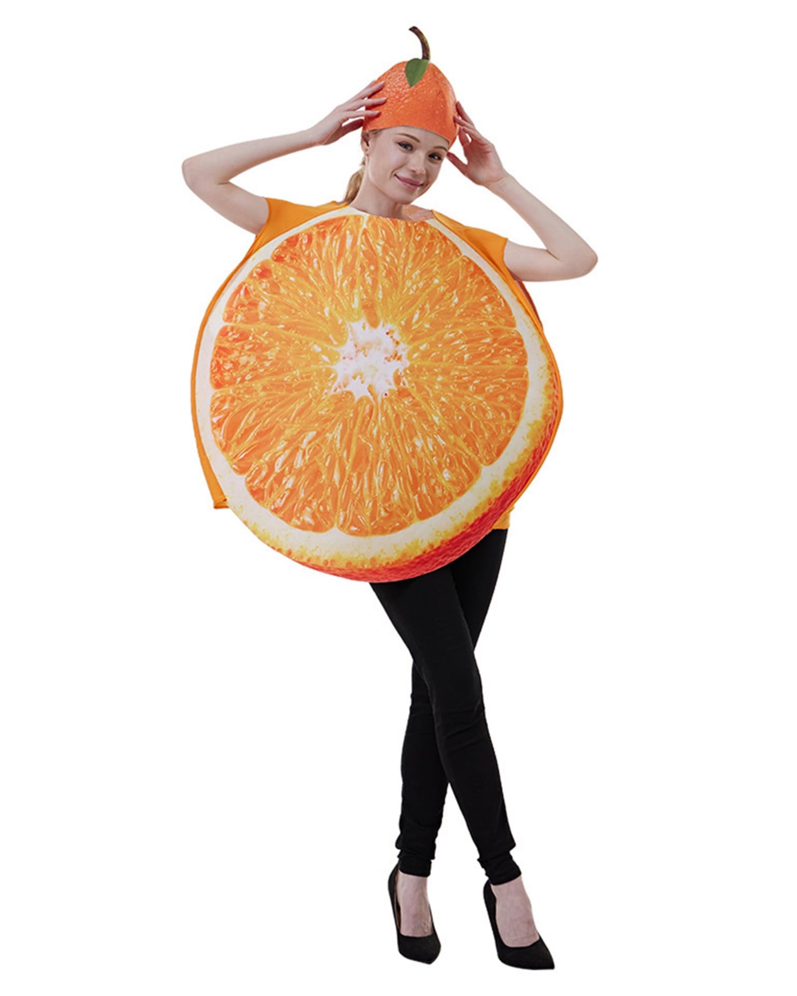 Feclmiyt Halloween Adult Fruit Slice Costume Women Funny Food Cosplay Outfit (Orange, ONE Size)