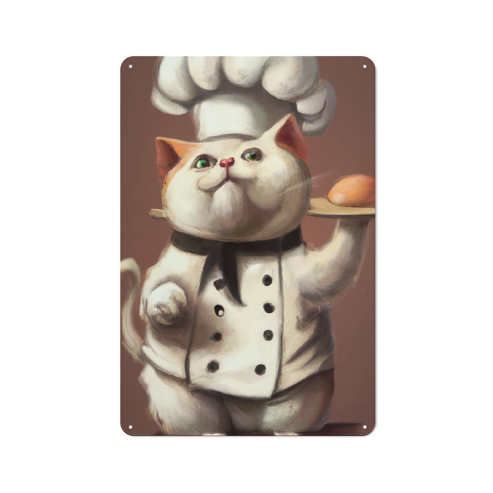 Chef Cat Country Vintage Metal Wall Decor 30x20cm, Decorative Tin Sign for Cottage, Kitchen, Hallway Or Breakfast Nook