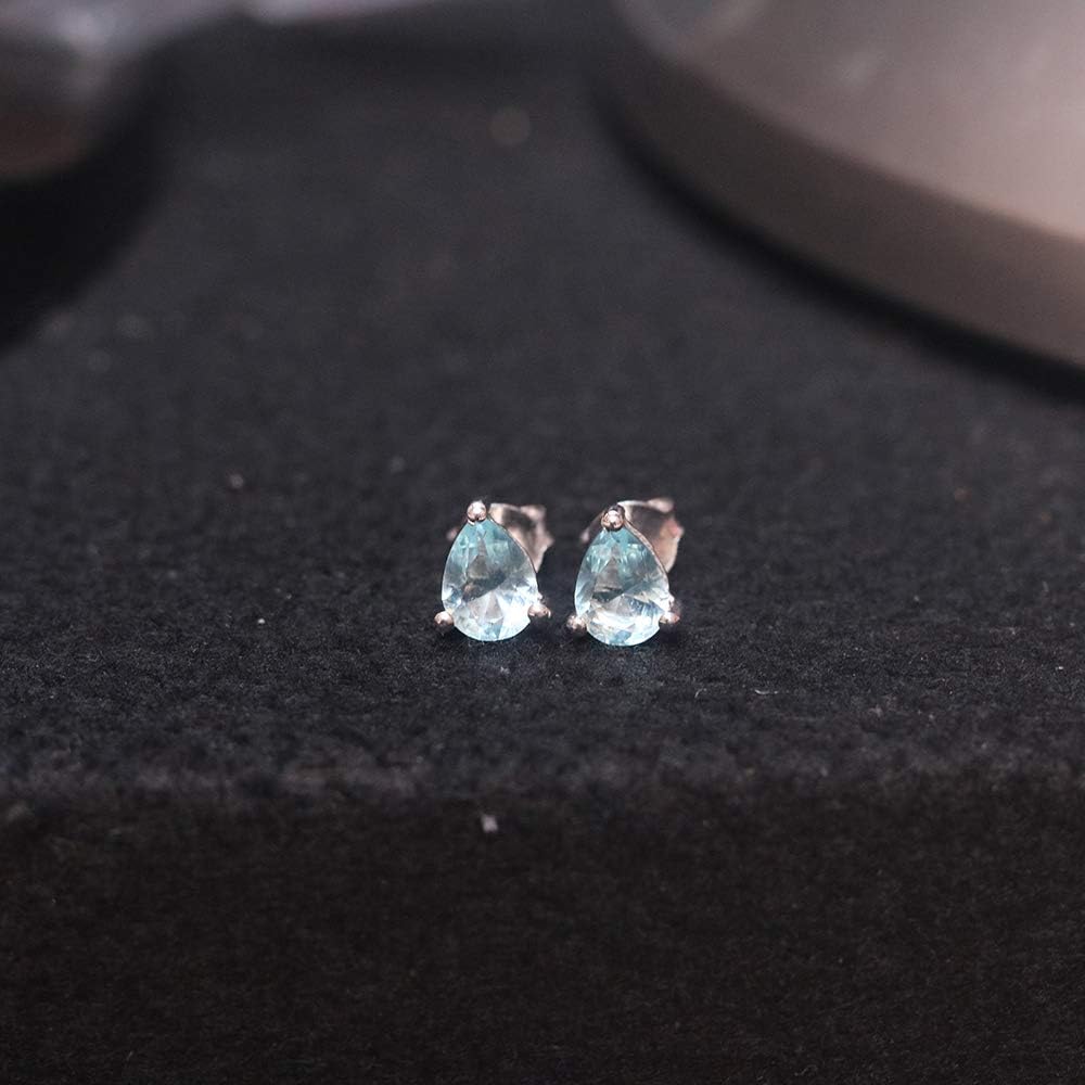 6X8mm 1.20 Ctw Pear Shaped CZ Aquamarine 14k White Gold Over .925 Sterling Silver Stud Earring For Women