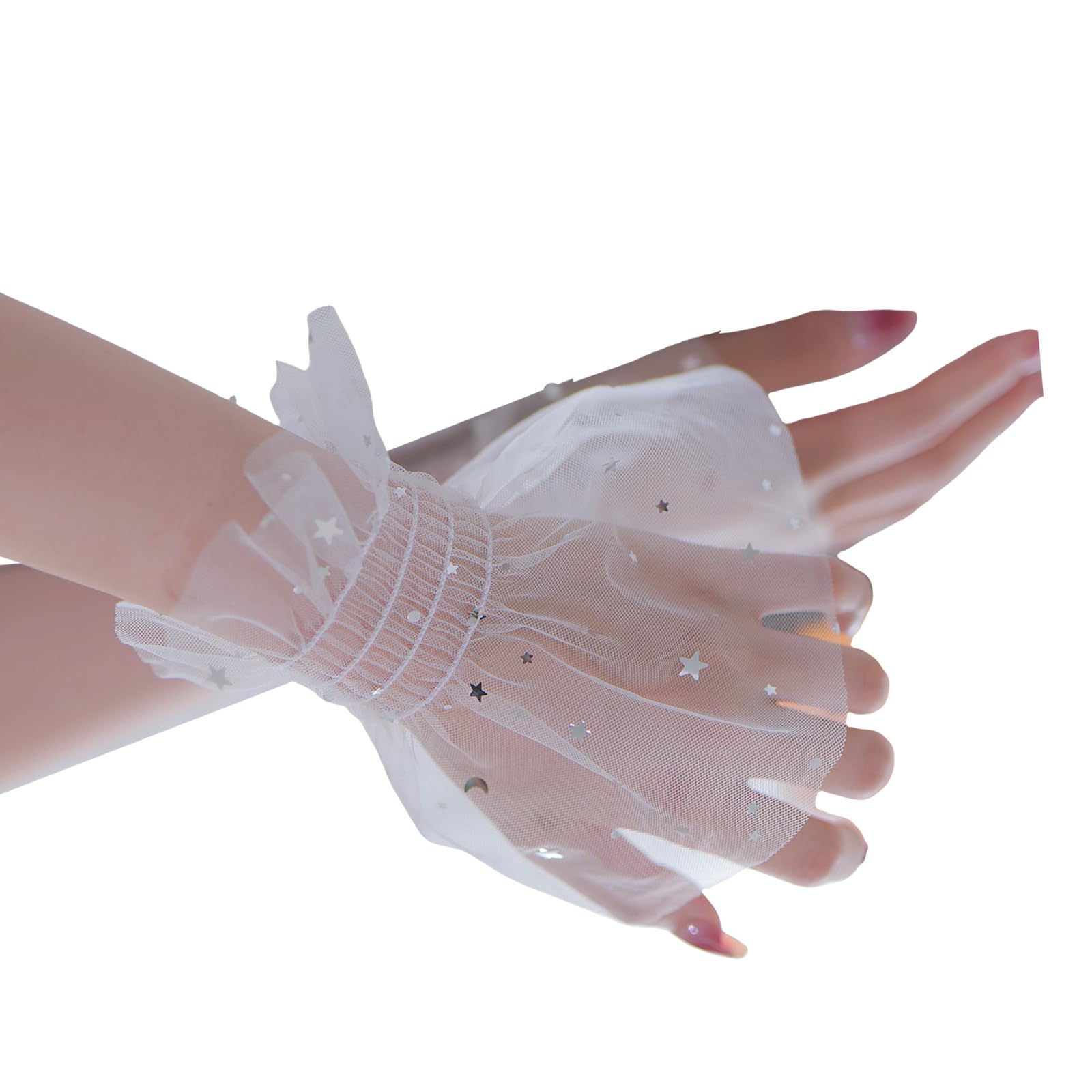 CAZSTYK Glitters Star Arm Sleeves Nails Display Photoshoots Props Hand Sleeves Wrist Cuffs Decorative for Women Wear Star Sequins Mesh Arm for Photography