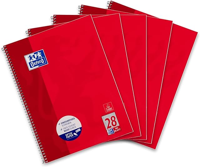 Oxford Notebook A4 Squared, 80 Sheets, Red, Pack of 5