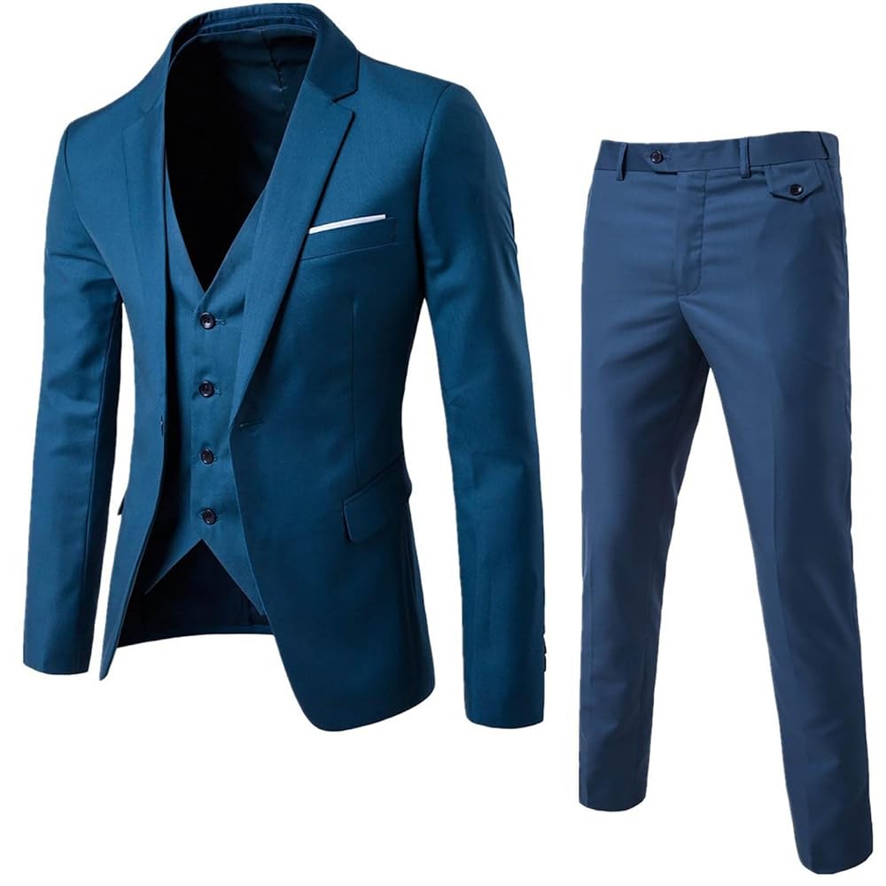 Tuta Uomo 3 Pezzi Slim Fit - Cotone, Formale Per Matrimoni E Affari, Con Giacca E Pantaloni - Foto 2