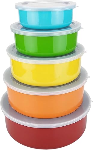 Juegos de contenedores, de acero inoxidable, contenedor de almacenamiento de alimentos con tapa, 5 unidades, redondo, pulido, sin olor,