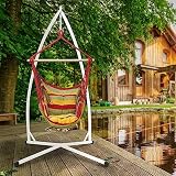ECD Germany Silla Colgante con Soporte 208cm, Hamaca de Algodón Multicolor, 2 Cojines, hasta 120 kg, Columpio con Armazón de Metal, Asiento Colgante para Interior/Exterior Ideal para Jardín Terrraza