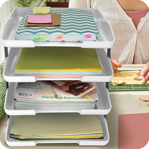 Miniatura 4 de Acrimet Bandeja de letras tradicional de 4 niveles de carga frontal de plástico Organizador de archivos de escritorio (color blanco)