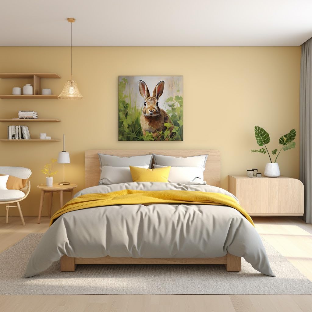 Canvas for Living Room. Whispers of Nature Captured: A Serene Rabbit Amidst The Whispering Grasses, 27 x 18 inch Canvas Wall Art - Ready to Hang