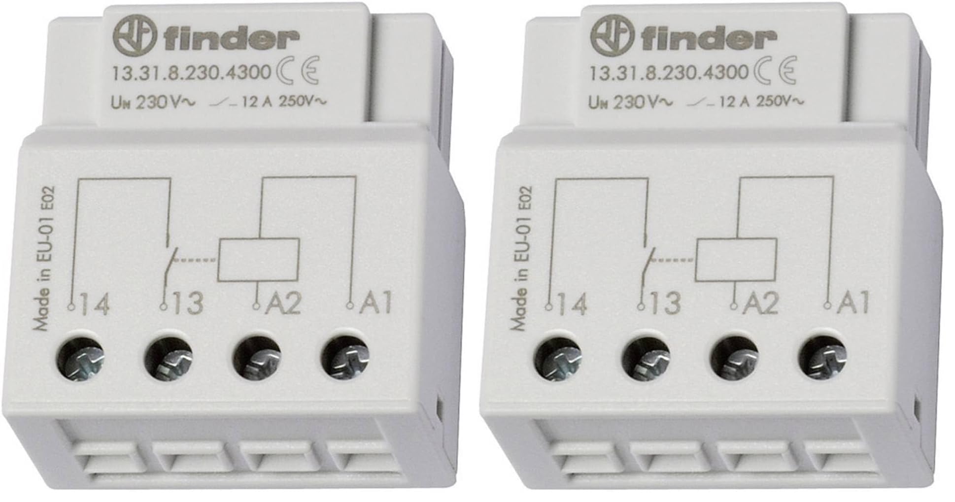 Finder 133182304300PAS Relais à encastrer en Boîte/Derrière Boîte à boutons 1 NO 230 Vac 12 A sous 250 Vac1 (Lot de 2)