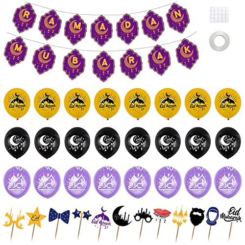 UGPLM EID Mubarak Conjunto de suprimentos de decoração de festa com feliz aniversário, balões para d