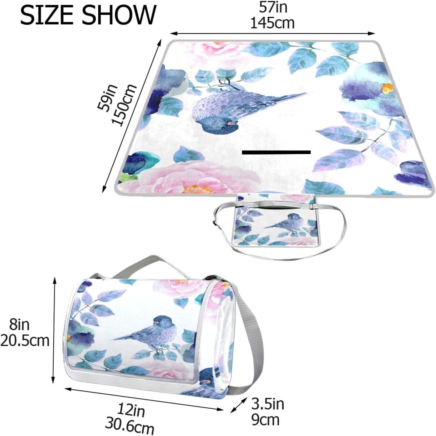 レジャーシート レジャーマット 厚手 アルミ 折り畳み 防水 コンパクト 大判 水彩 青い鳥 花柄 花見 キャンプ 軽量 ピクニック