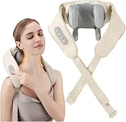 Massageador De Pescoço E Ombros Alívio De Tensão Relaxamento com 3 Modos e Aquecimento Portátil Recarregável via USB Massageador Cervical para Casa e Escritório