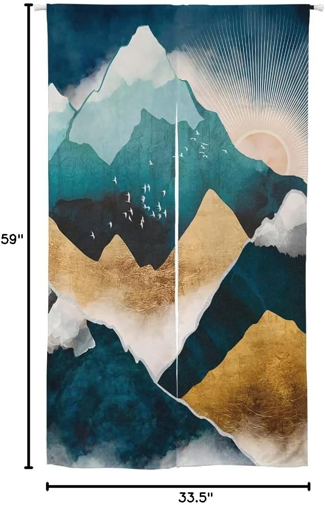 Ofat Home Japanese Noren Mountain Pattern Doorway Curtain for Home Decor, 33.5"x 59"