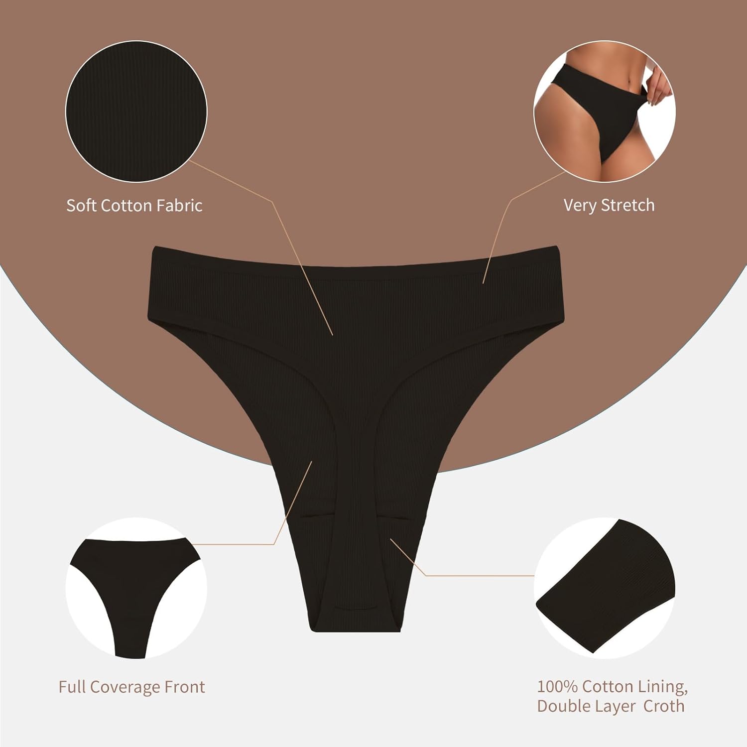 Cotton Thongs for Women High Waisted Women Panties No Show Comfortable Underwear Sexy Tangas Black Pack 6 - Image 4