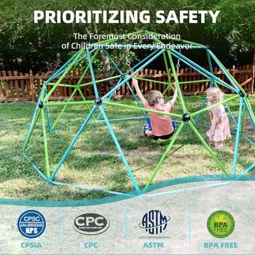 Climbing Dome with Hammock, 10FT Jungle Gym with Swing for Kids 3 to 10 Outdoor Play Equipment, Supports 800lbs Toddler Play Set, Anti-Rust & Easy Assembly, Gift for Boys Girls