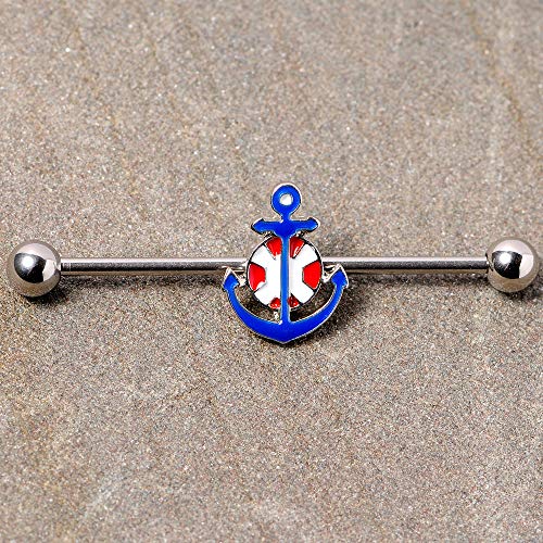 Body Candy Women 14G 316L Steel Helix Cartilage Earring Life Ring Anchor Nautical Industrial Barbell 1 1/2" #TOP2