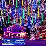 Meteor Shower Christmas Lights Outdoor 24 Tubes Falling Rain Cascading Icicle Light for Christmas Tree Decorations Wedding Party Holiday Garden Decor, UL Plug, Multi-Colored