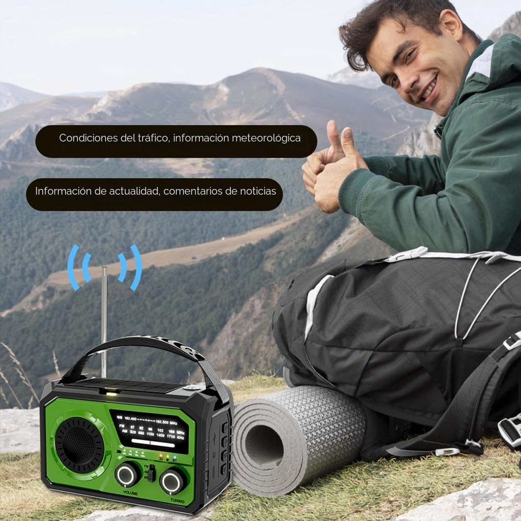 Radio de Emergencia con batería Recargable de 16000 mAh con manivela, Radio Solar portátil de Emergencia NOAA/FM/Am, SOS, Compass, Bluetooth 5.3, Linterna, USB de Teléfono (Gris Oscuro)