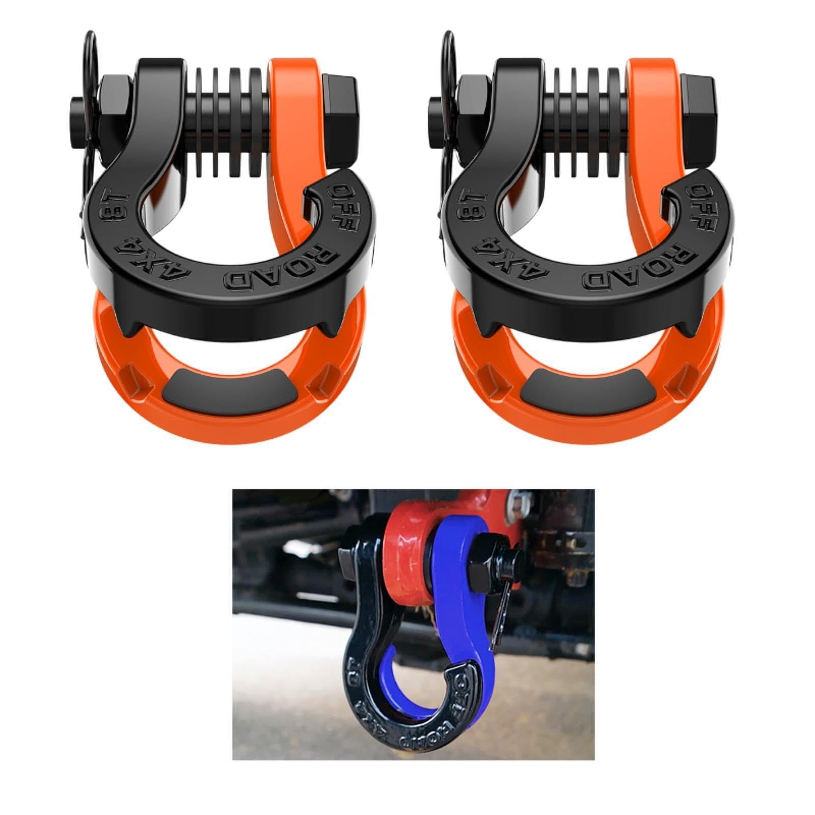 2 Manilles de Remorquage En Forme de D, Manilles Fendues, Accessoires En Acier, Pièces de Rechange, Grande Durabilité pour Véhicules Tout-terrain, Rem, Orange