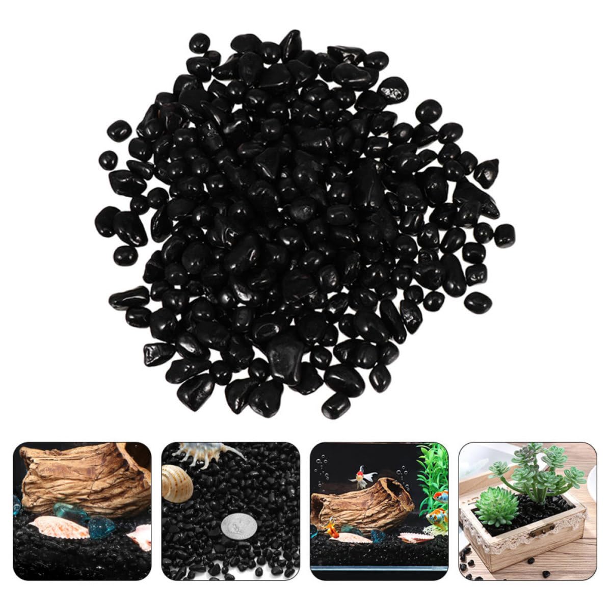 Beavorty Gravier Noir pour Aquarium en Sable de Verre, Décoration Naturelle Effet Lumineux, Poids Environ 1900g, pour Aquarium et Plantes Artificielles