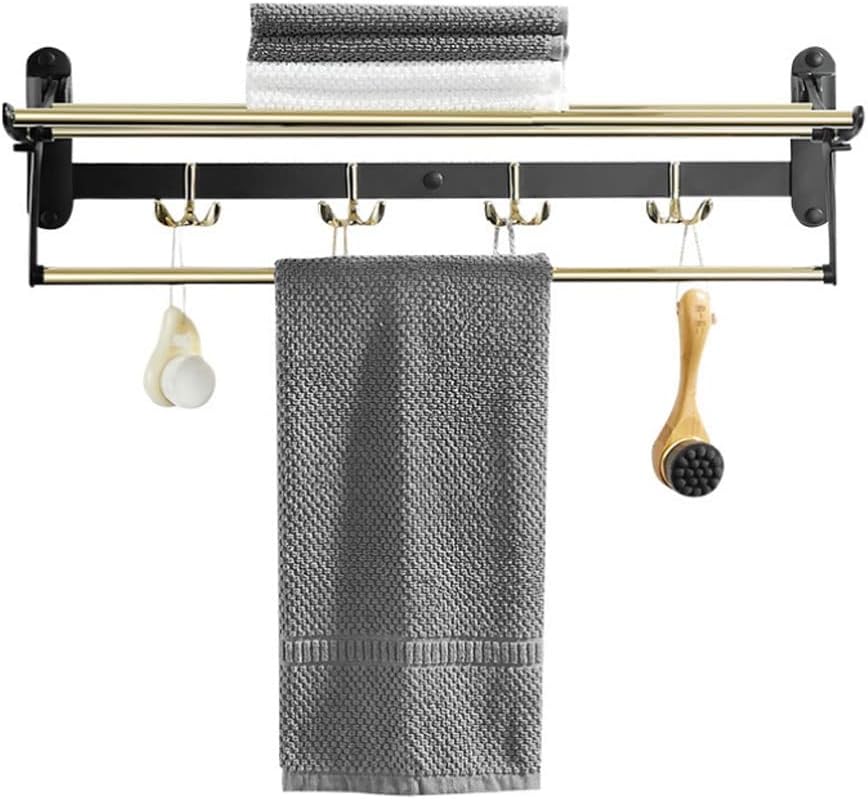 Towel Rack，Towel Rail Wall Mounted ，Towel Holder, Towel Bar Towel Rail Towel Ho(C,Black)