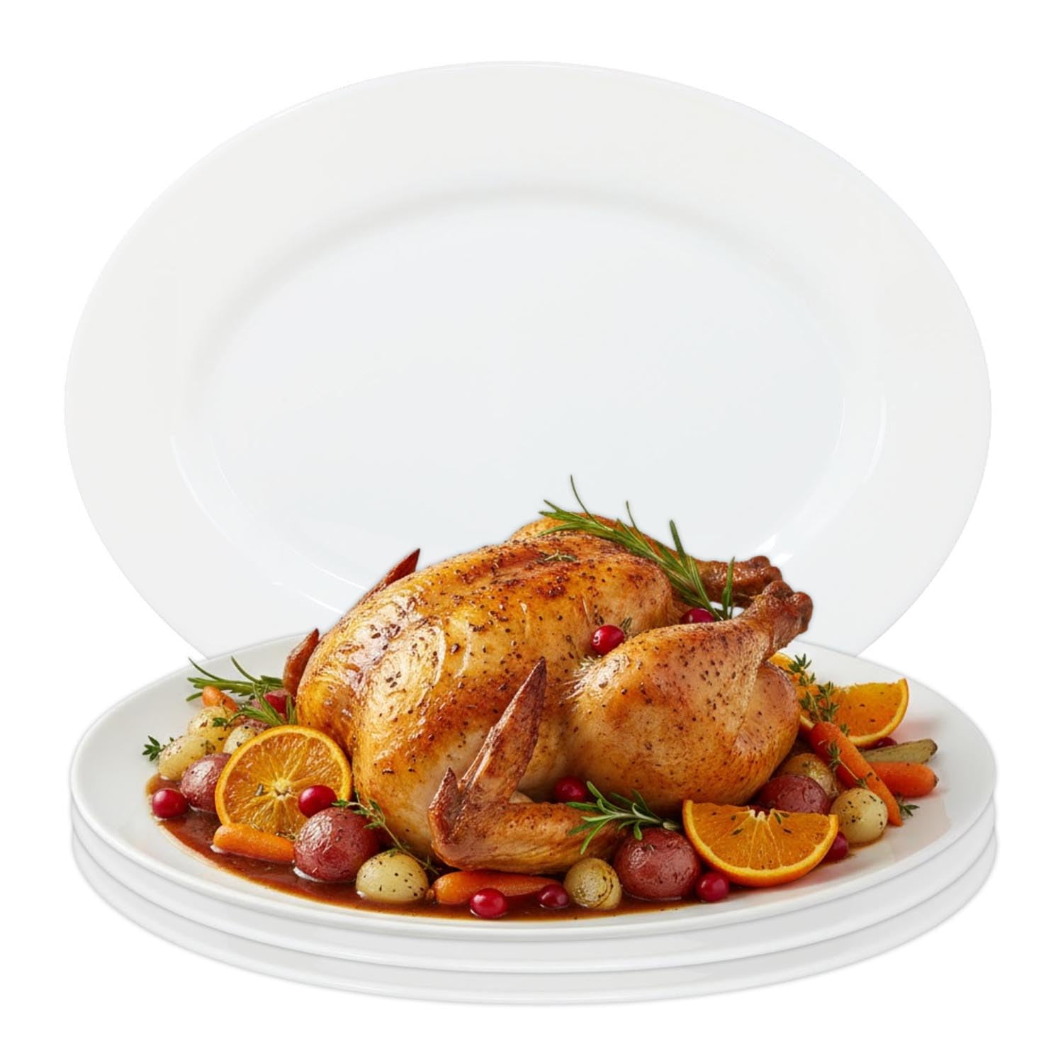 UNIQUE HOME LIVING 34.5cm Serving Platters Set of 4 White Oval Serving Plates, 13.5 Inch Large Zenix Glass Platter Dish for Party Food Buffets Appetisers Dessert Snacks, Microwave and Dishwasher Safe