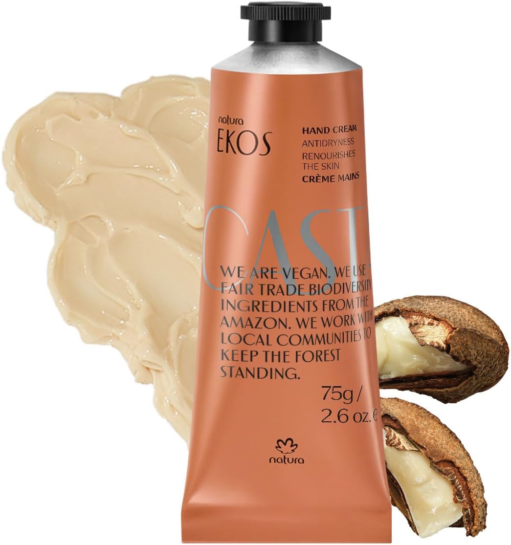 NATURA - Ekos Castanha Hand Cream - Intense Nutrition & Hydration - For dry, damaged, cracked hands - Quickly absorbed - 100% Vegan - Cruelty Free - 75g