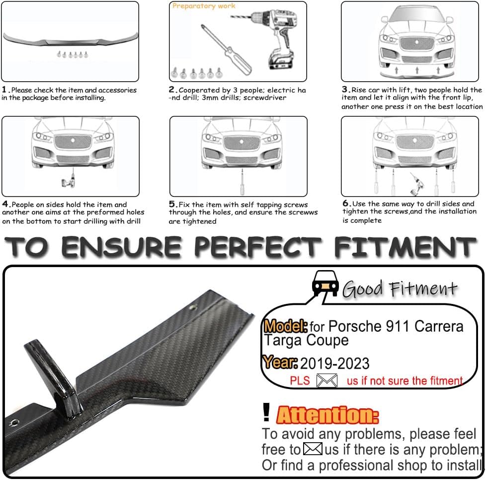 Dry Carbon Fiber Front Bumper Lip for Porsche 911 Carrera Targa Coupe 2-Door 2019-2023 Front Chin Spoiler Protector