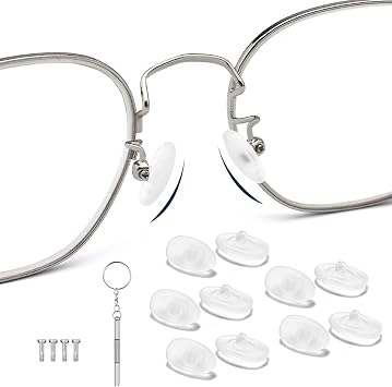 5 Pairs Silicone Screw-in Nose Pads, Soft Anti-Slip Eyeglass Nose Replacement Piece Pads for Glasses Sunglasses with Screws & 3-in-1 Screwdriver