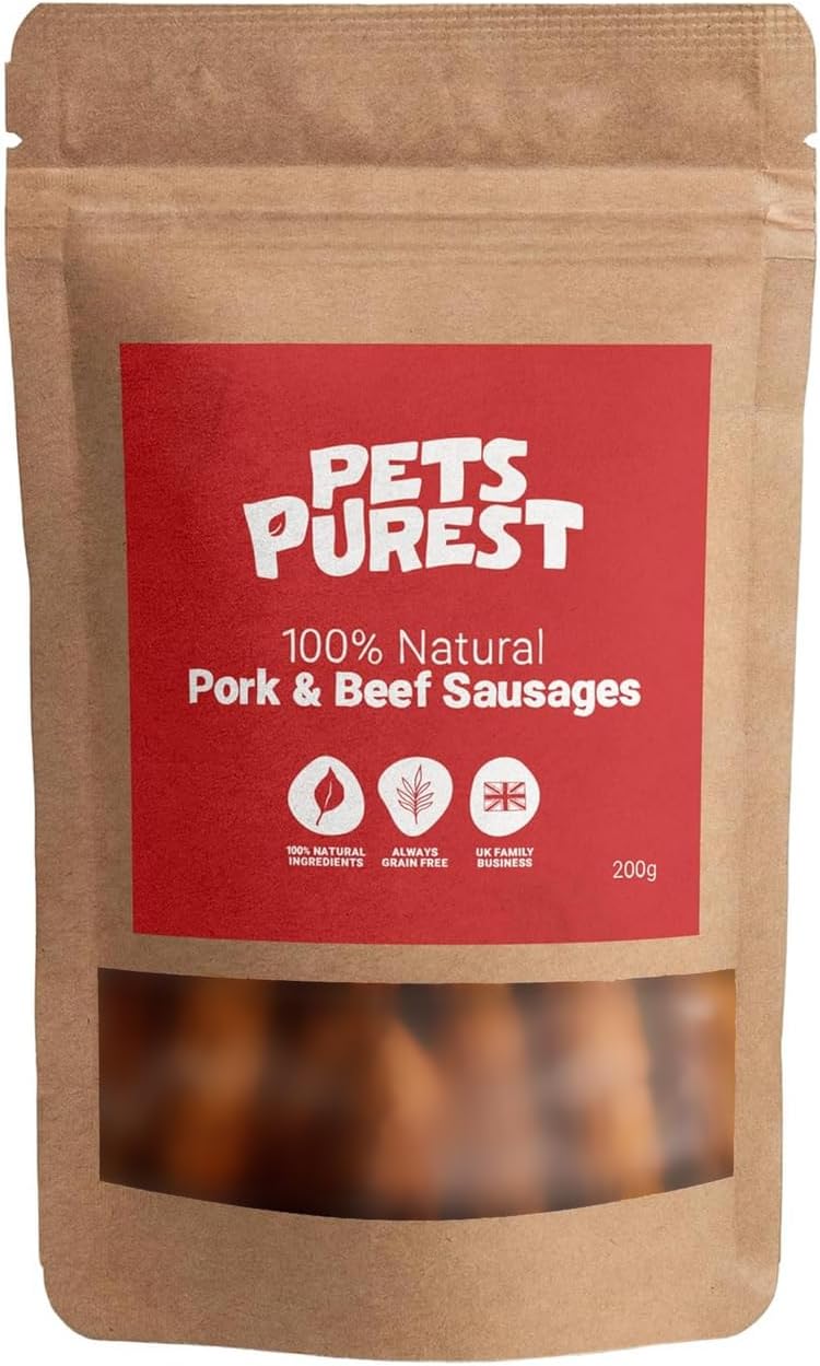 Natural Dog Treat Chews - 100% Healthy Air-Dried Pork & Beef Sausage Meat Treats for Dogs, Puppy & Senior. Grain & Gluten Free Low Fat Raw Protein Dog Food Snack (200g)