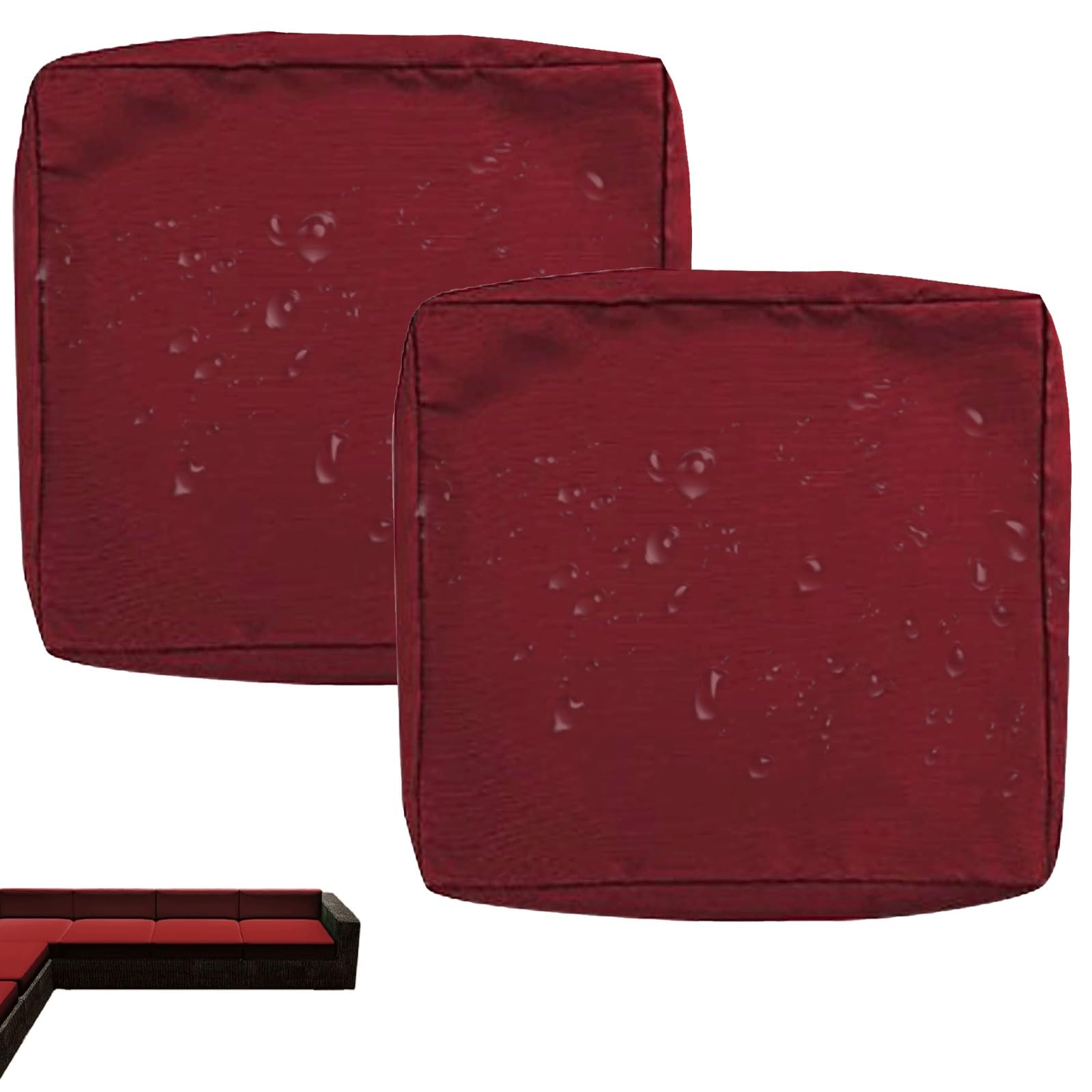 uyeoco 1/2/4-Pack Waterproof Sofa Seat Cushion Covers with Zipper, 60x60cm & 55x50cm, Chair Seat Pads Cover for Indoor & Outdoor Patio Rattan Furniture(Burgundy,50x55x10cm(2pc))