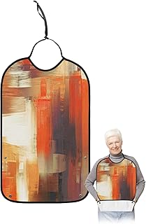 Kewadony Adult Bibs for Elderly Women - Painting Orange Waterproof Dining Clothing Protectors with Crumb Catcher for Eating/Feeding, Ombre Modern Abstract Art Oil Print Texture Terry Cloth Bib