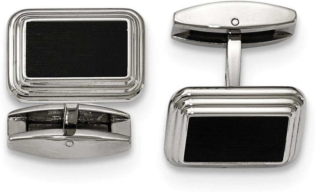 Stainless Steel Stain-Brushed Black IP Rectangle Cuff Links