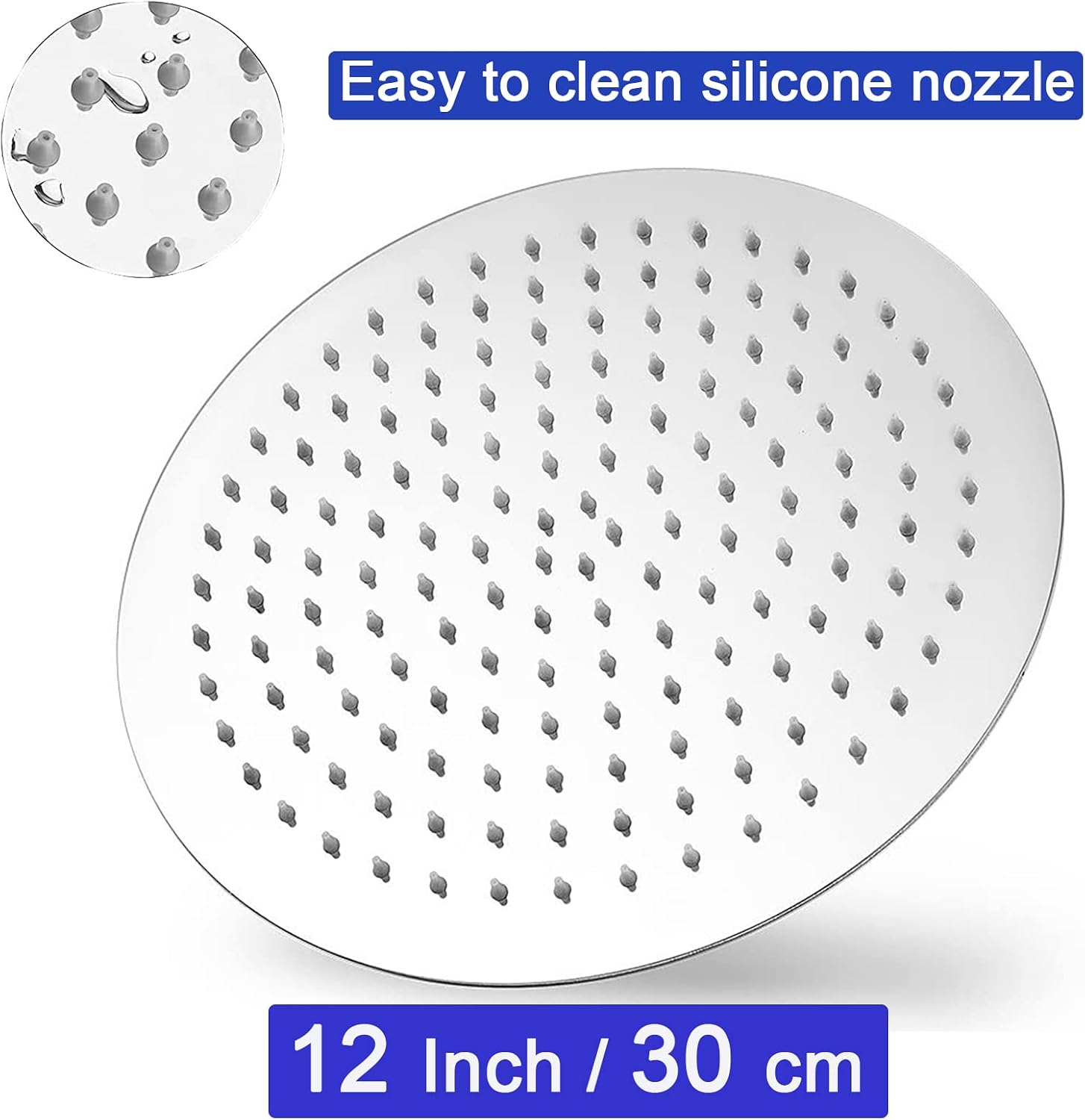 Rain Shower Head, WOOPHEN 12 Inch 304 Stainless Steel Rainfall Showerhead, Mirror-Like Look,Swivel Spray Angle, Voluptuous Shower Experience, Easy Installation, Chrome Finish