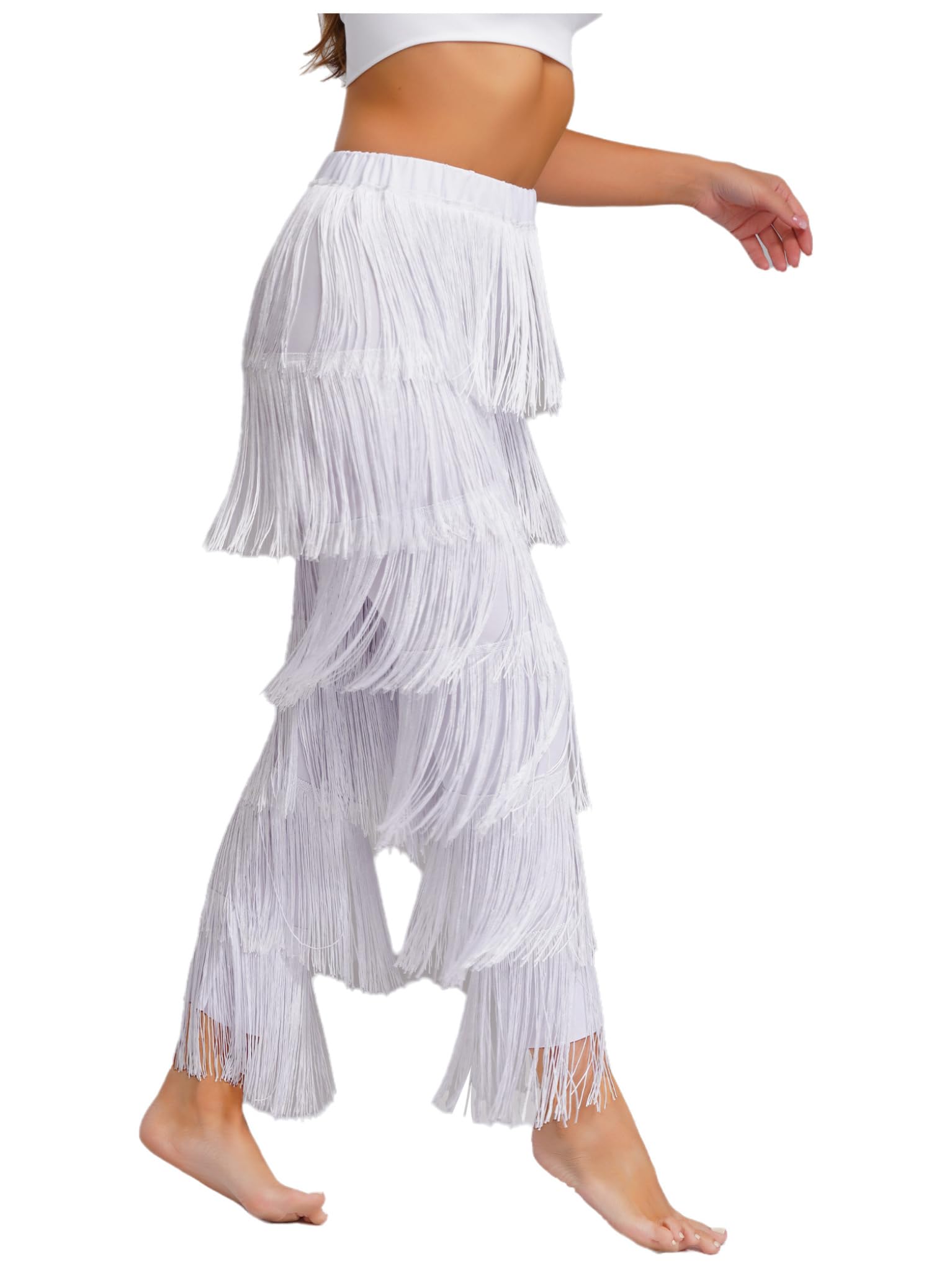 TTAO Pantaloni da ballo da donna latina tango rumba con frange, sala da ballo, salsa, pratica, leggings da allenamento
