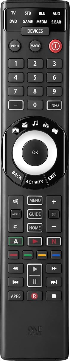 URC7880 Universal Smart Remote Control up to 8 Devices with Free Setup App - Easy Learning Feature - Infrared Connectivity Technology and 3 Shortcut App Keys – Black