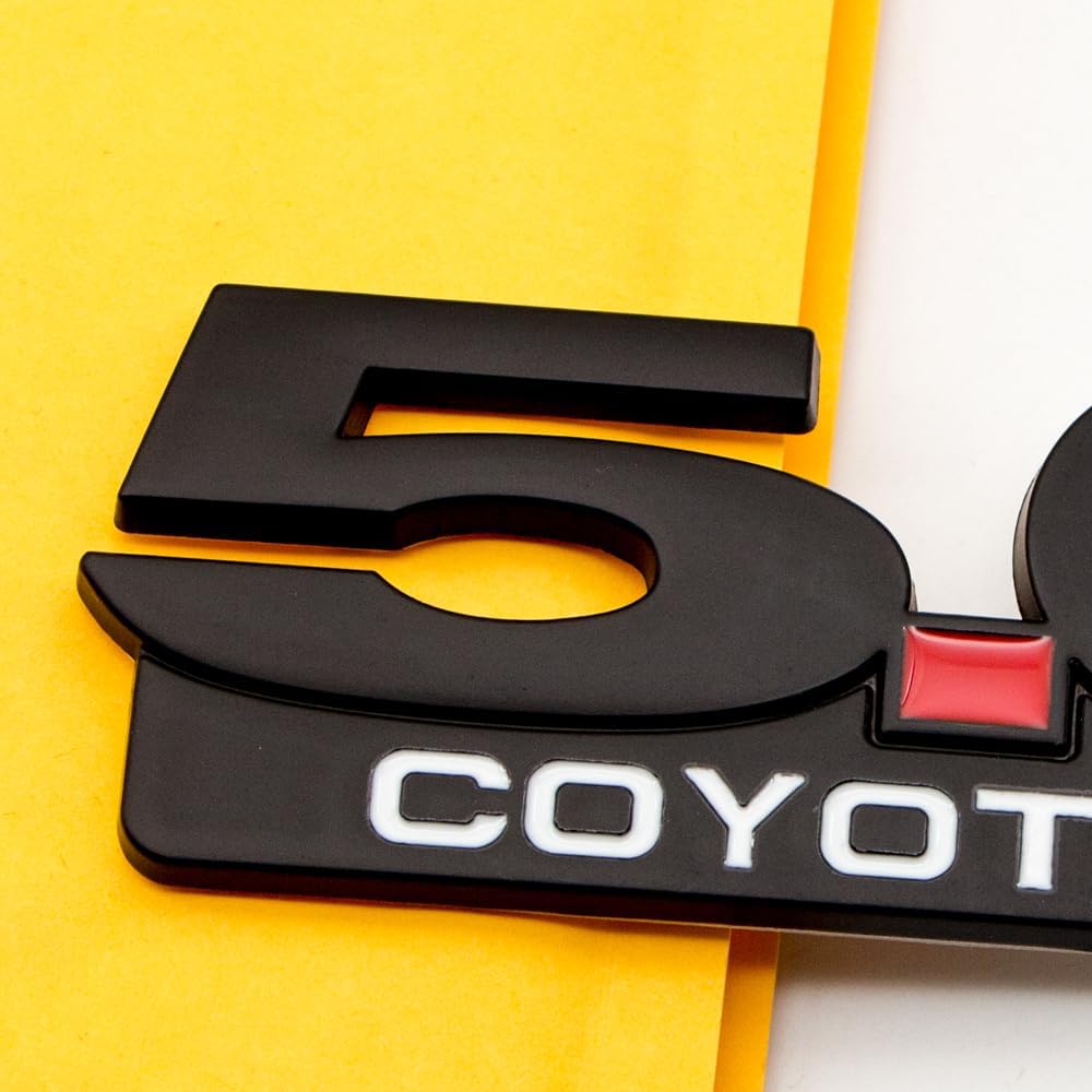 クロムメタル5.0コヨーテV8ロゴサイドフェンダー5.0LエンブレムSUVレーシングクーペGTバッジステッカー2個(ブラック)