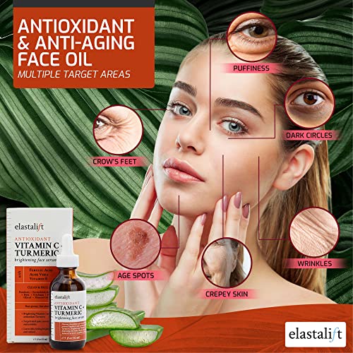 Elastalift Concentrated Vitamin C + Turmeric Oil Anti Aging Facial Serum Skin Care Booster - Promote Clear & Brighten Skin Tone - Hydrate Dry Skin, Fight Redness, Restore Skin Strength - 1.75 Fl Oz #TOP2