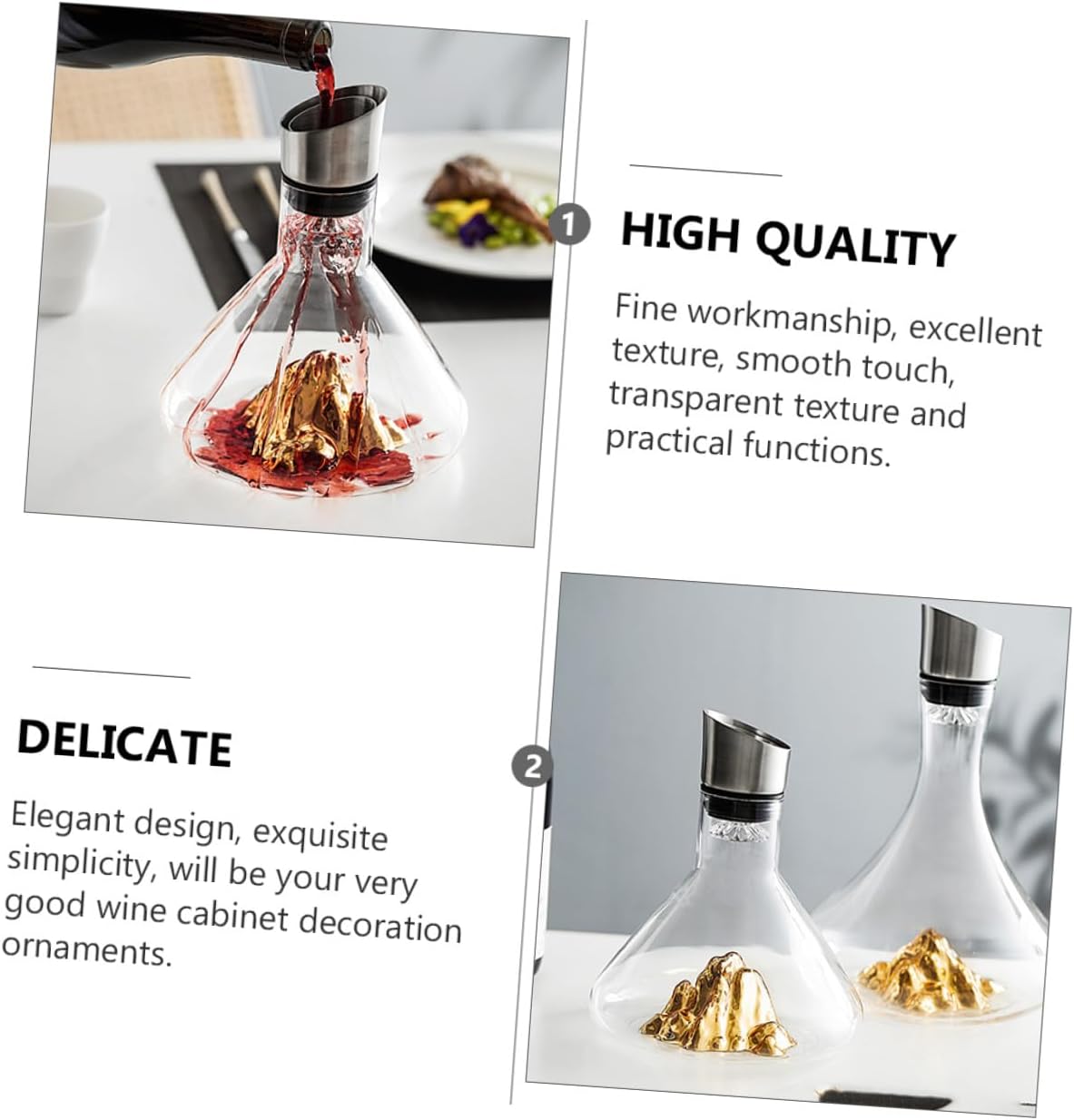 KICHOUSE Gold Crystal Wine Decanter 1500ml Fast Wine Aerator Glass Pitcher for Household Dining and Entertaining