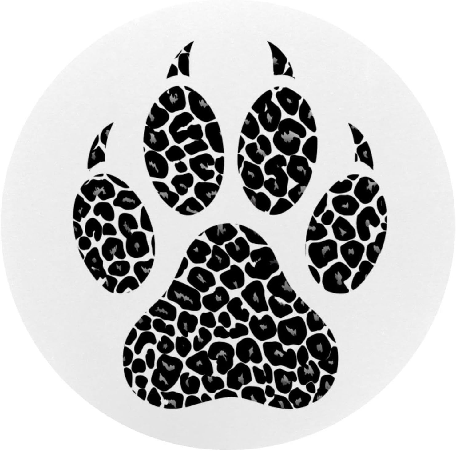 Round Mouse Pad for Women Men, 10’’ Round Desk Pad Mousepad Non-Slip Rubber Base, Office Home Laptop Accessories, Black Paw Leopard Print Silhouette White Background