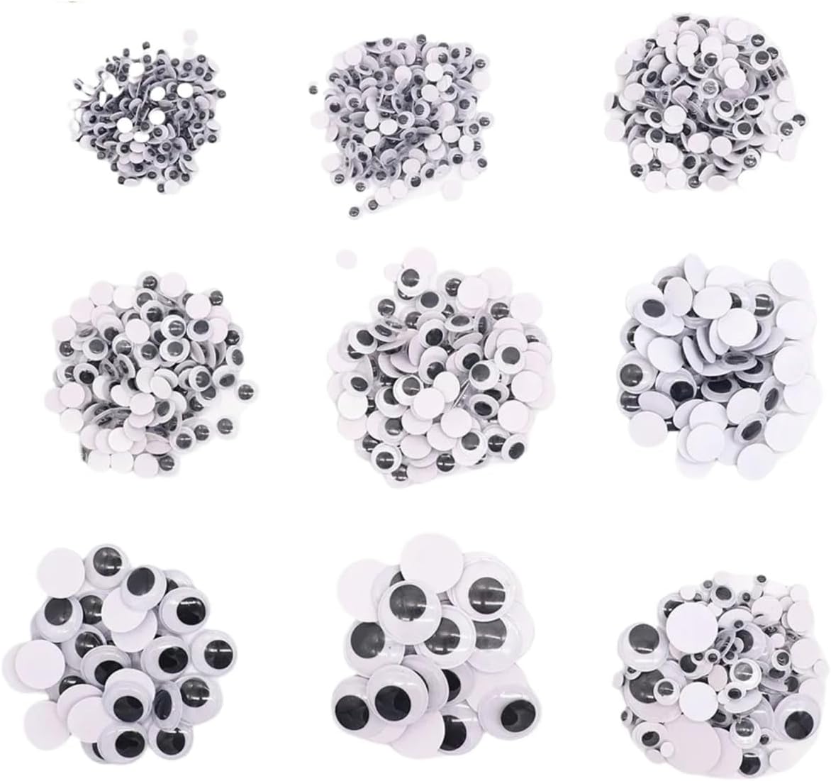 6mm-25mm Black Self-Adhesive Googly Wiggly Eyes Teddy Bear Plastic Doll Eye for DIY Art Craft Decor Supplies(White,20mm 250pcs)