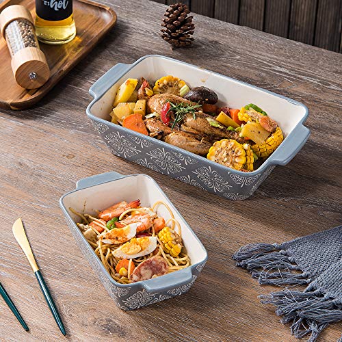 Baking Dish Ceramic Baking Pan Grey Casserole Dish Rectangular Baking Set 2pcs Bakeware Sets Lasagna Pan Baking Dishes