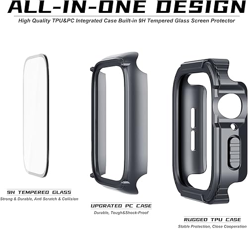 Vista 2 de Recoppa Funda resistente para Apple Watch de 1.732 pulgadas Series SE 6/5/4 con protector de pantalla, duradera serie Quattro Pro Series a prueba