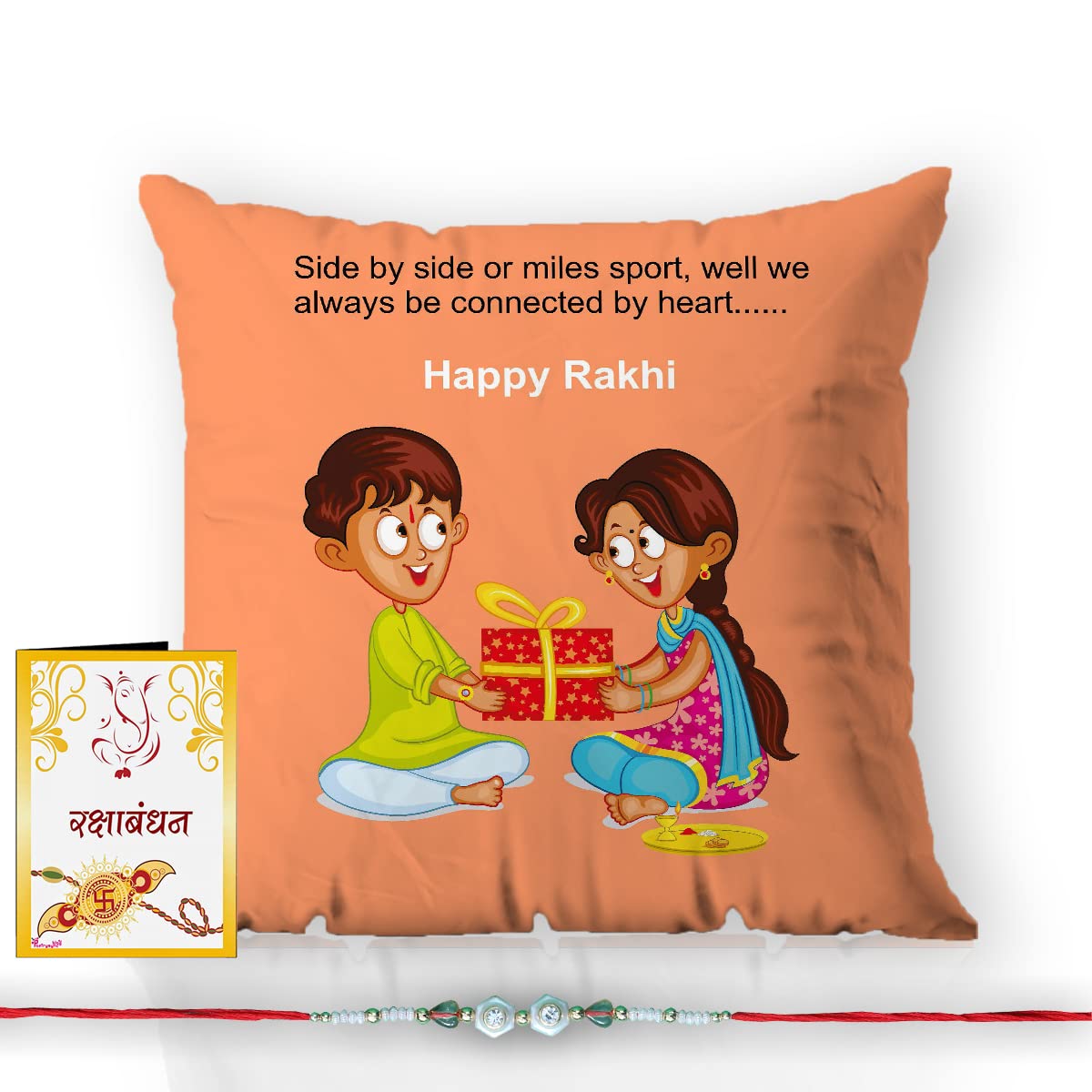 ALL YOUR DESIGN Rakhi Gift for Brother Combo Pack(Rakhi, Printed Cushion, Rakhshabandhan Special Card, Moq2, 12x12 Inches, Design 76)