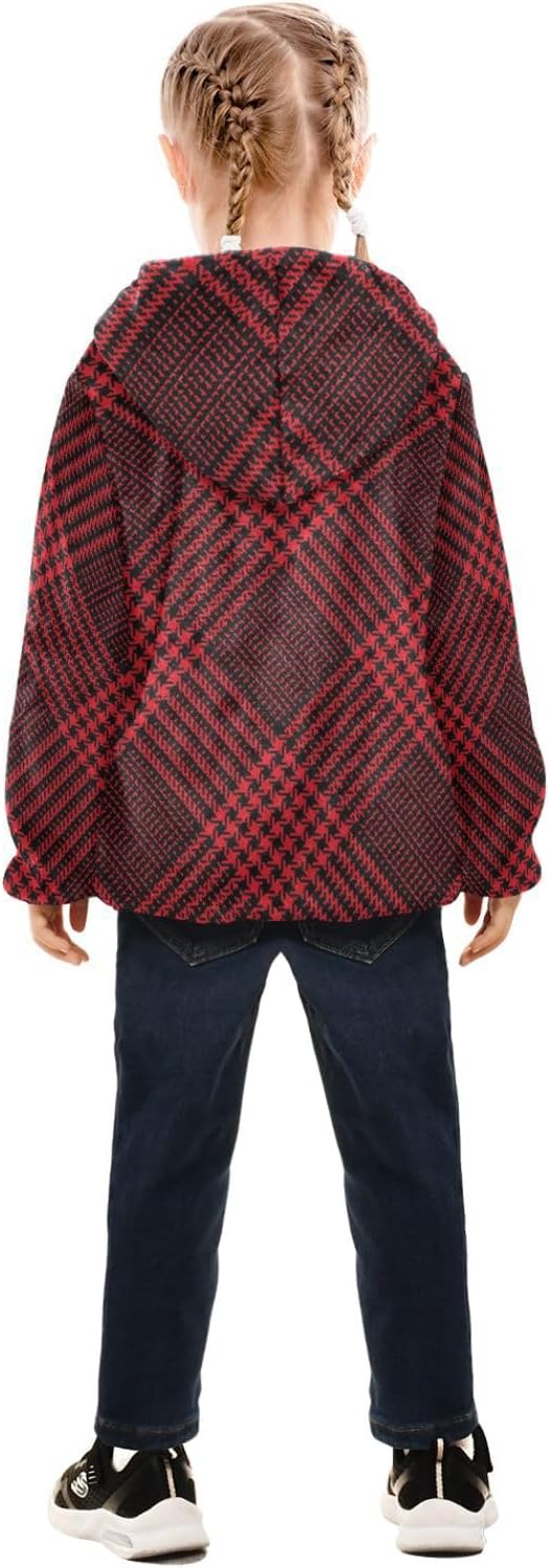 GuoChe Christmas Buffalo Plaid Black Red Toddler Fleece Jacket With Hood