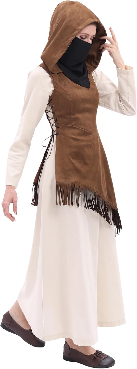Medieval Long Corsets Top Corsets Faux Suede Viking Apron for Adventuresses