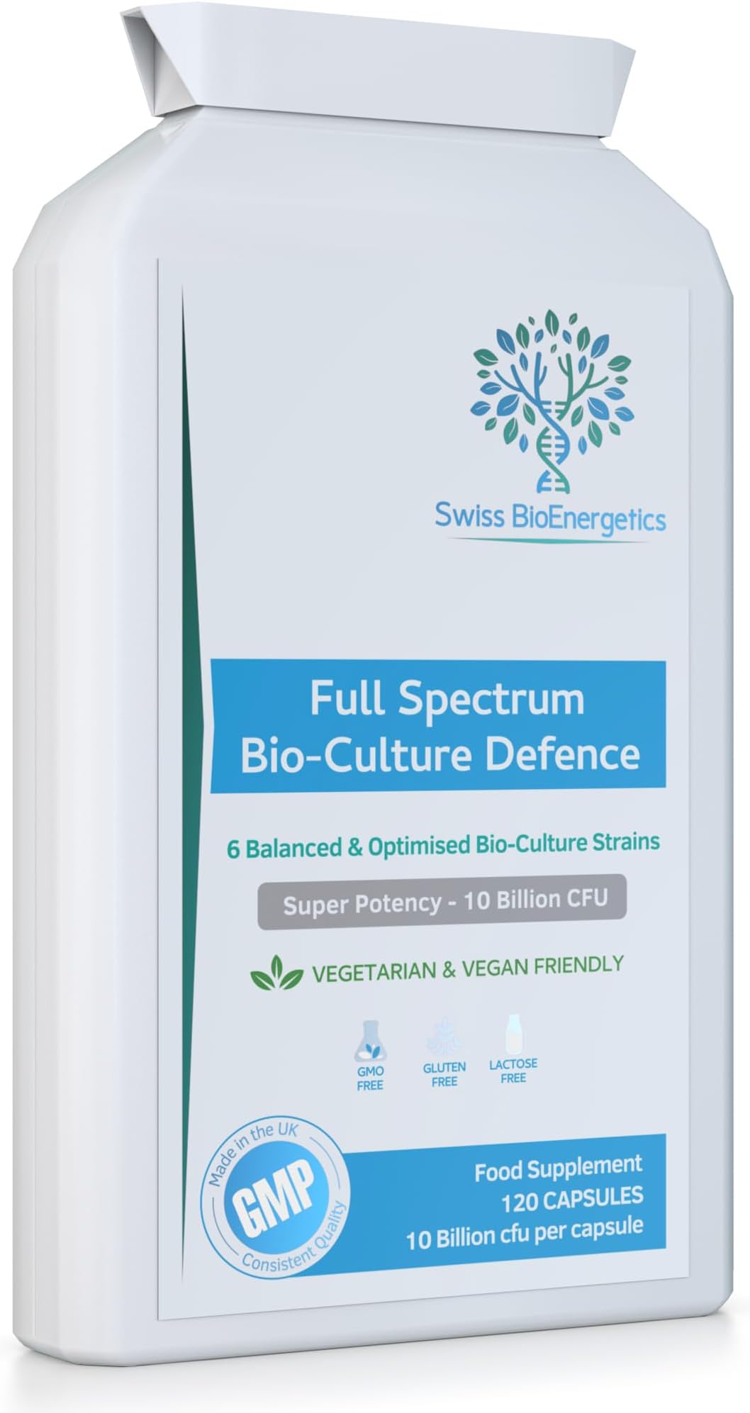Full Spectrum Bio-Culture Defence - 120 Capsules - High Strength 10 Billion Live CFU Multi-Strain Bio-Cultures + FOS Formula - Latest DRCaps© Encapsulation to Protect from gastric acids