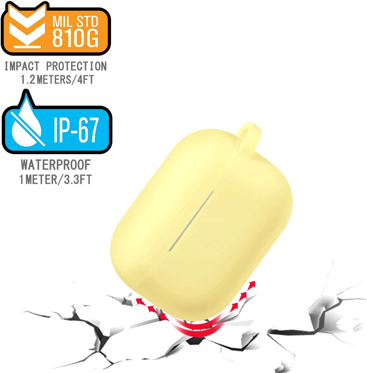 R-fun AirPods Pro Case Cover with Circle Keychain, Full Protective Silicone Skin for 2019 Apple AirPods Pro Charging Case-Cream Yellow