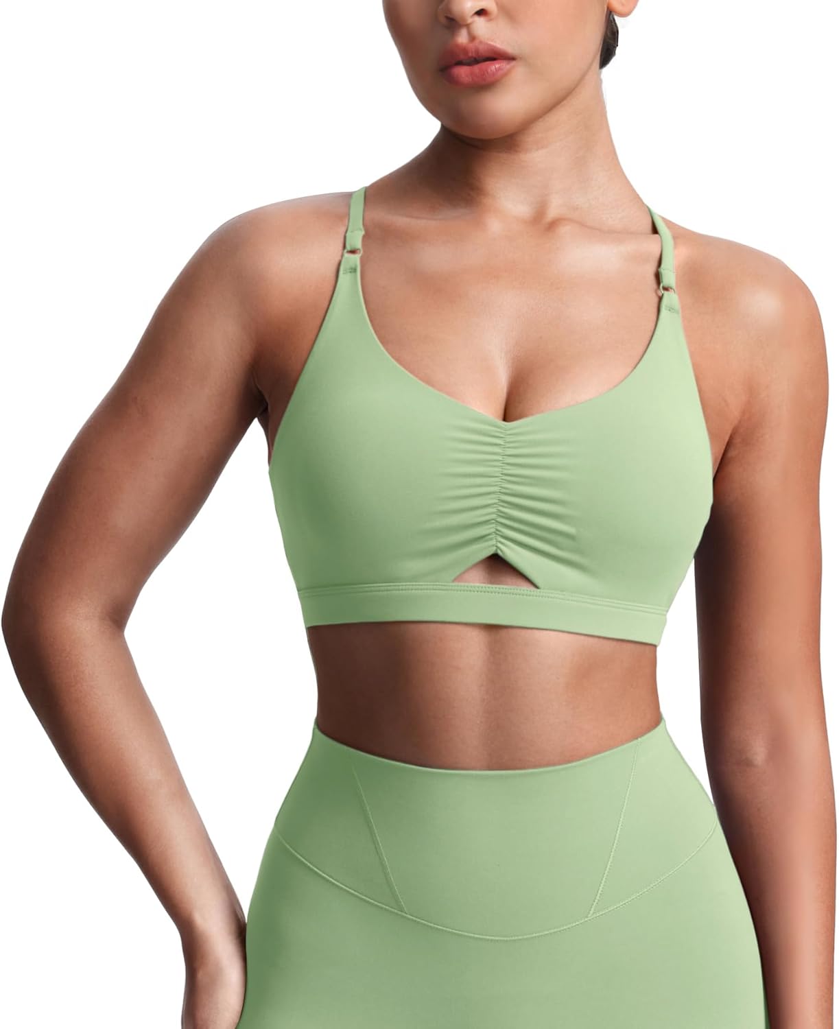 Aoxjox Women's Workout Sports Bras Cross Back Fitness Athletic Velura Ruched Bra PlushFlex™ Yoga Crop Tank