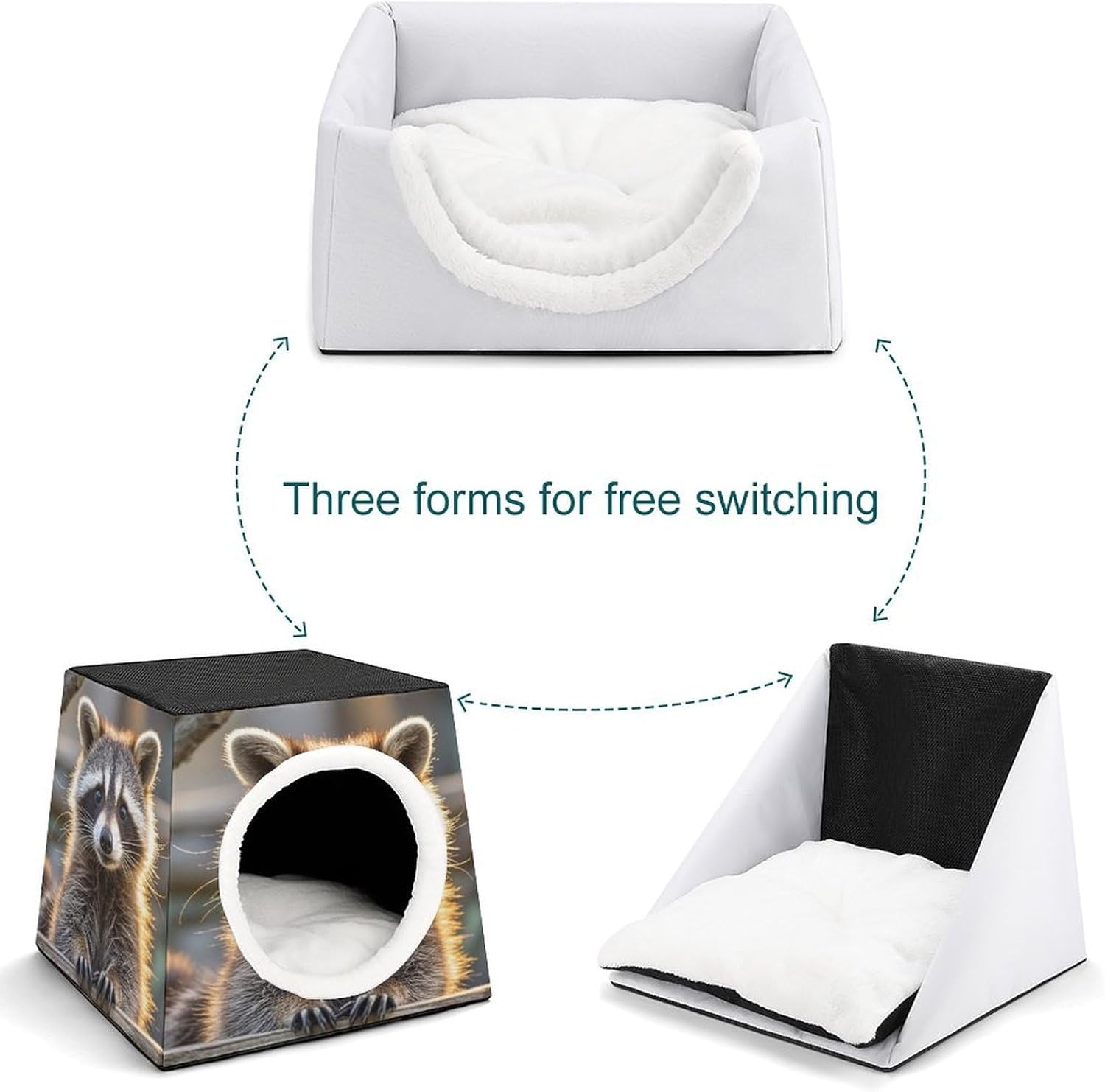 Pet Sleeping Nest Bed, Cute Raccoon Printed Dog House Cat Nest, Winter Pet House are Suitable for Most Cats, Dogs, and Other Small Pets